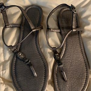 Coach pewter grey and silver flat sandals